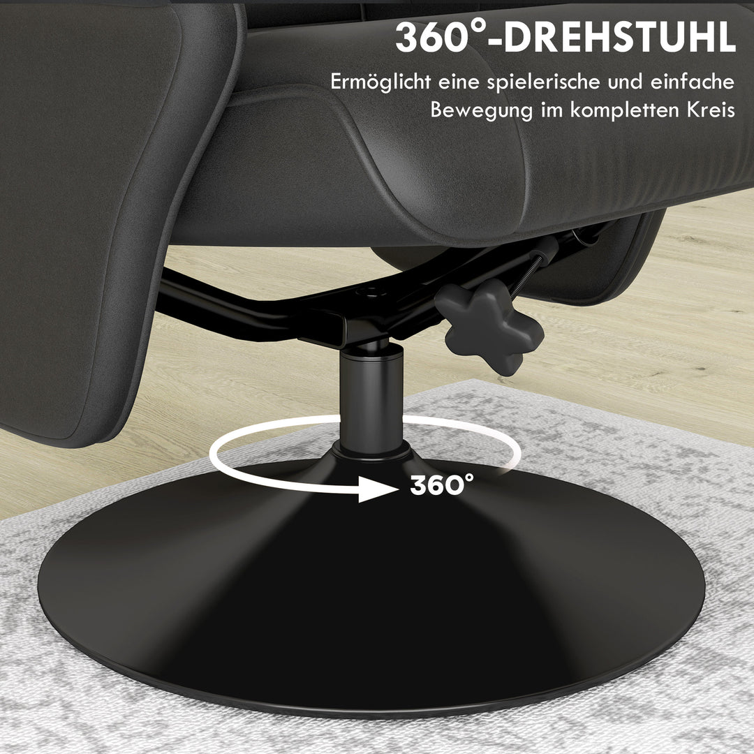 Polstret lænestol, accentstol med fodskammel, drejelig, ergonomisk, mikrofiberlook, op til 150 kg, sort