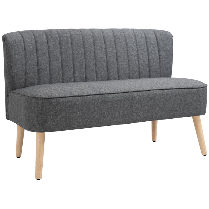 2-personers sofa, polstret sofa med linnedlook, træstel, til stue/soveværelse, 117 cm, grå