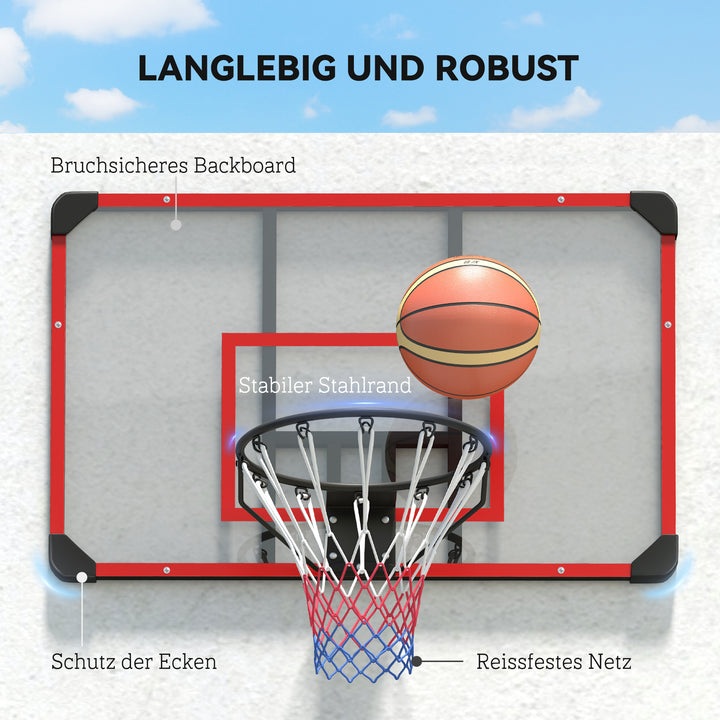 Vægmonteret basketballkurv, indendørs/udendørs, robust pc-bagplade, nylonnet, stålring, 113 x 61 x 73 cm