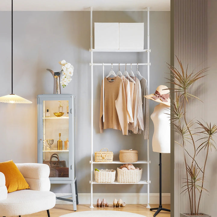 Elegant tøjstativ, teleskopisk, B(52-80) x H(233-300) cm, hvid