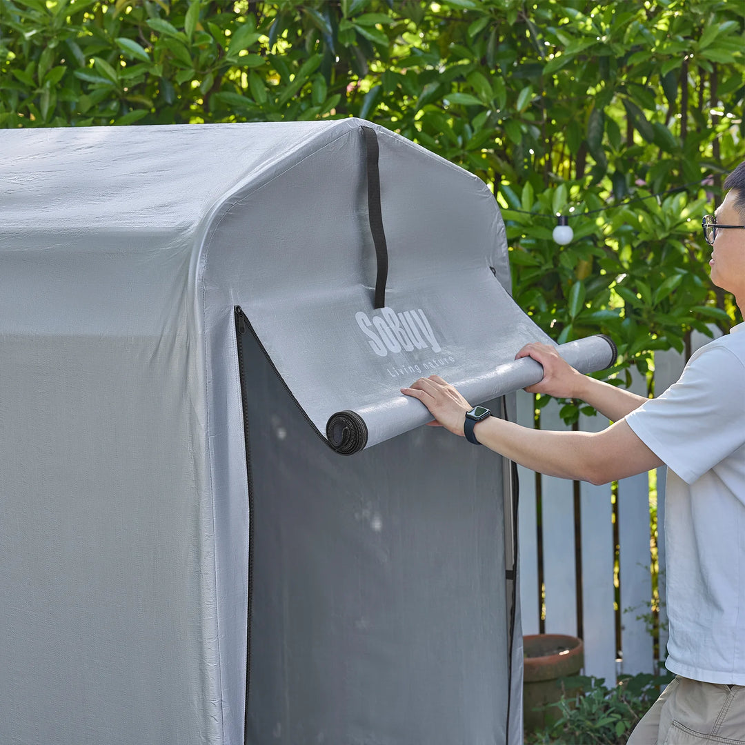 Robust og vejrbestandig cykelgarage, sølvfarvet, 120 x 163 x 176 cm