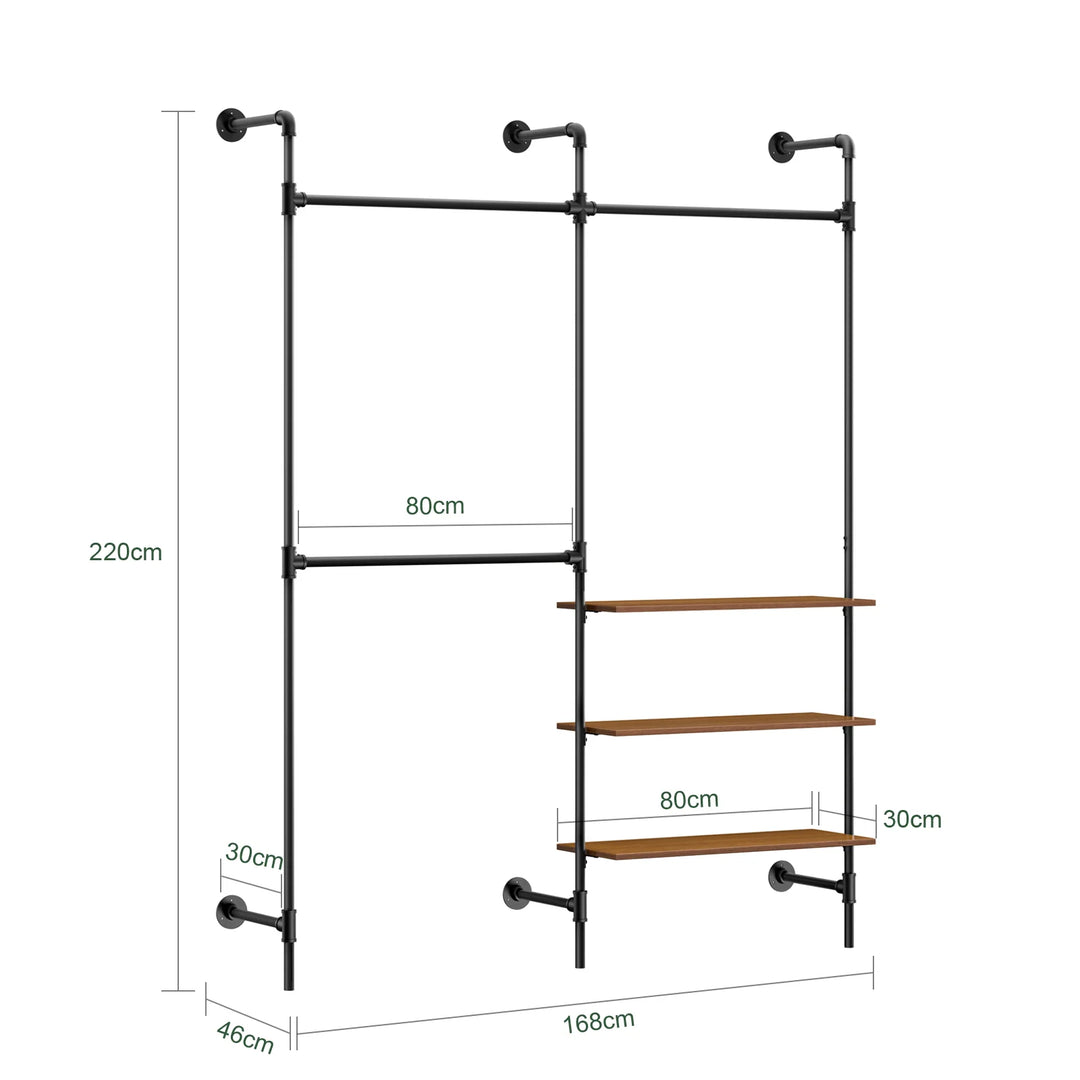 Pladsbesparende, åben garderobe i rå industriel stil (vægmonteret)