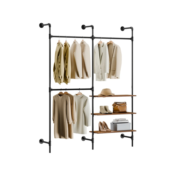 Pladsbesparende, åben garderobe i rå industriel stil (vægmonteret)