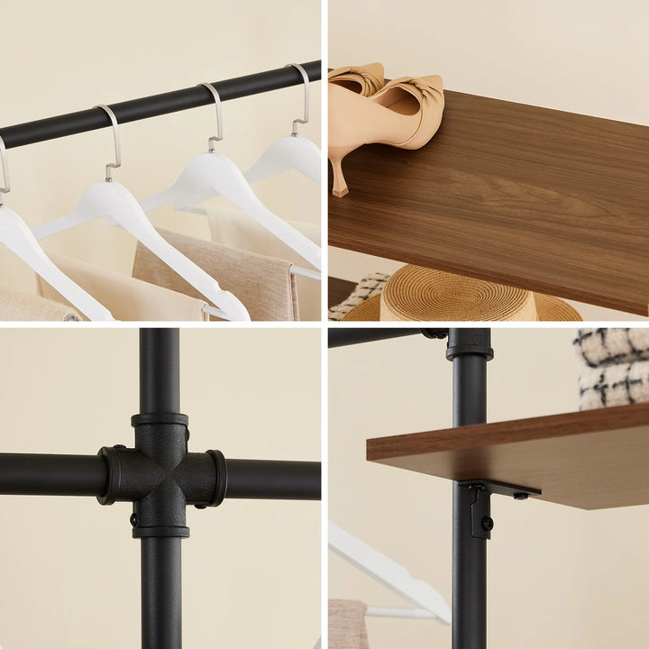 Pladsbesparende, åben garderobe i rå industriel stil (vægmonteret)