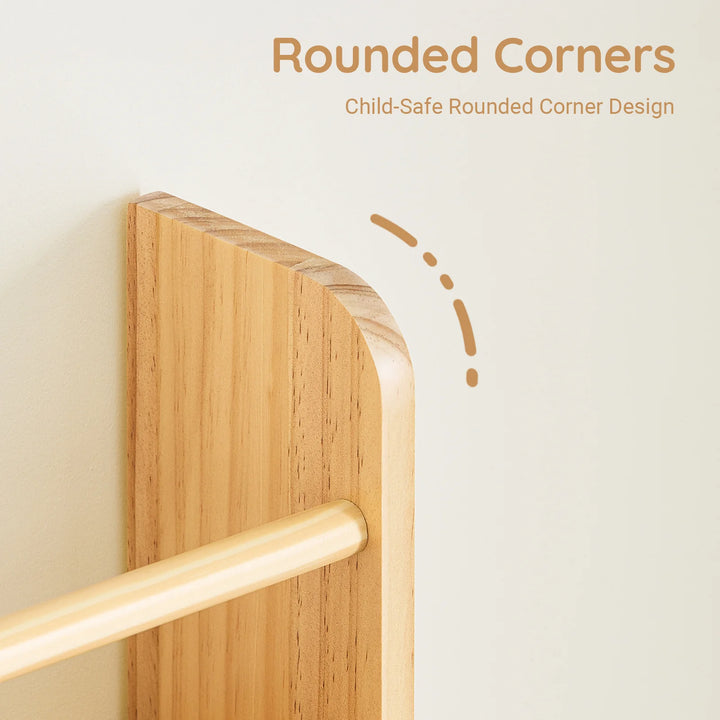 Børnebogreol i naturfarve – vægmonteret bog- og legetøjsreol med 4 niveauer (60 × 12 × 80 cm)