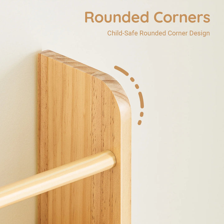 Børnebogreol i naturfarve – vægmonteret bogreol med 4 niveauer til bøger og legetøj (80 × 12 × 118 cm)