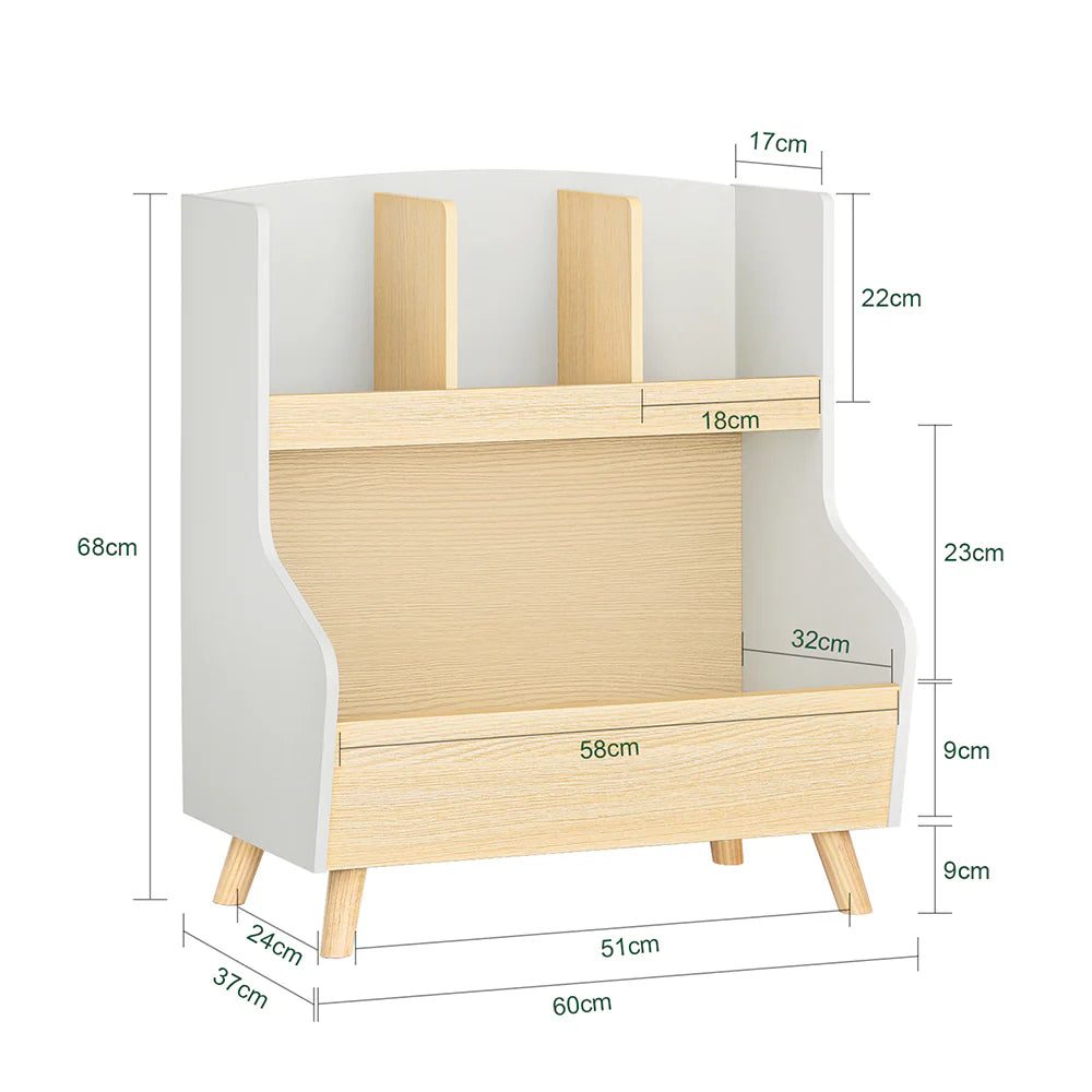 Børnebogsreol i sødt design, L60xB37xH68 cm