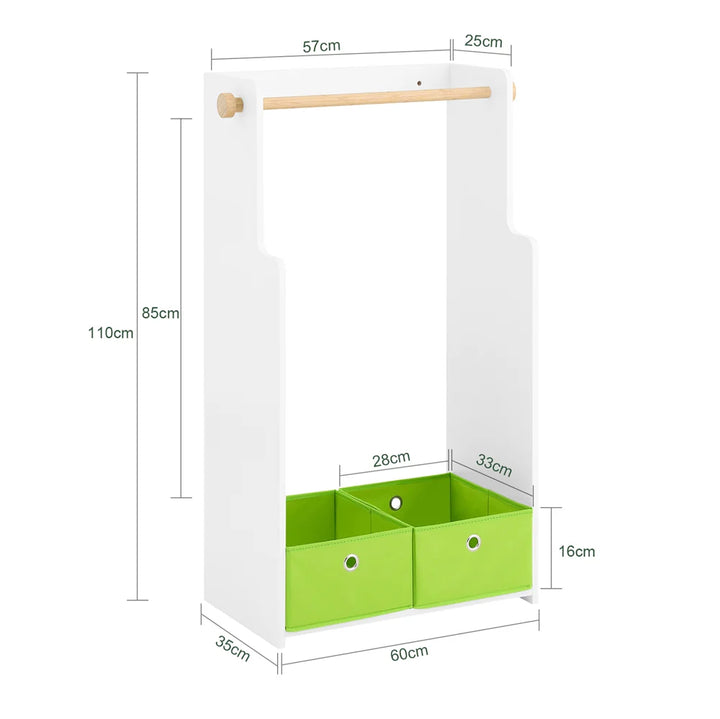 Hyggelig garderobestativ til børneværelset, L60xB35xH110cm, hvid og grøn