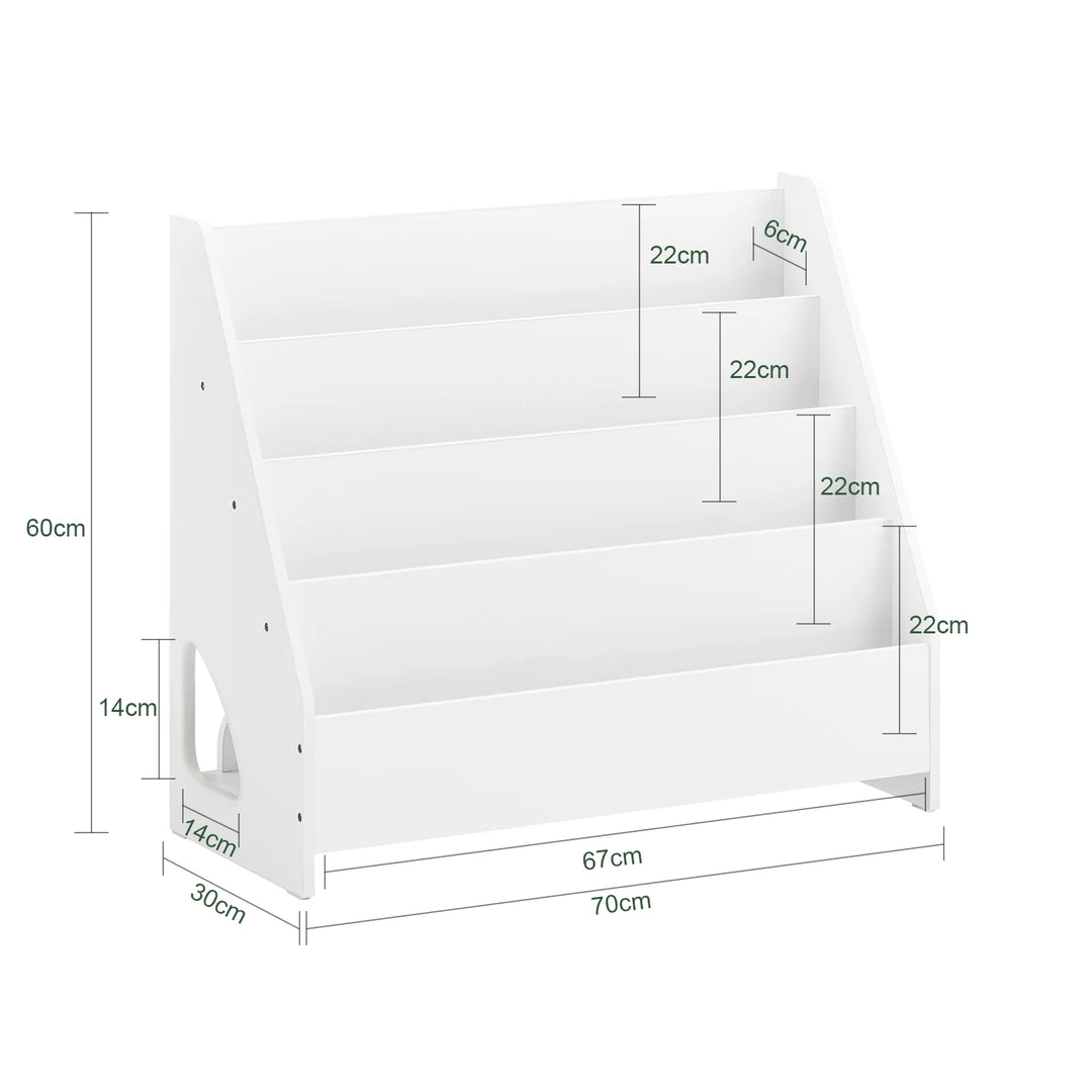 Omdan børneværelset med den trapezformede bogreol i hvid (B70 x D30 x H60 cm)