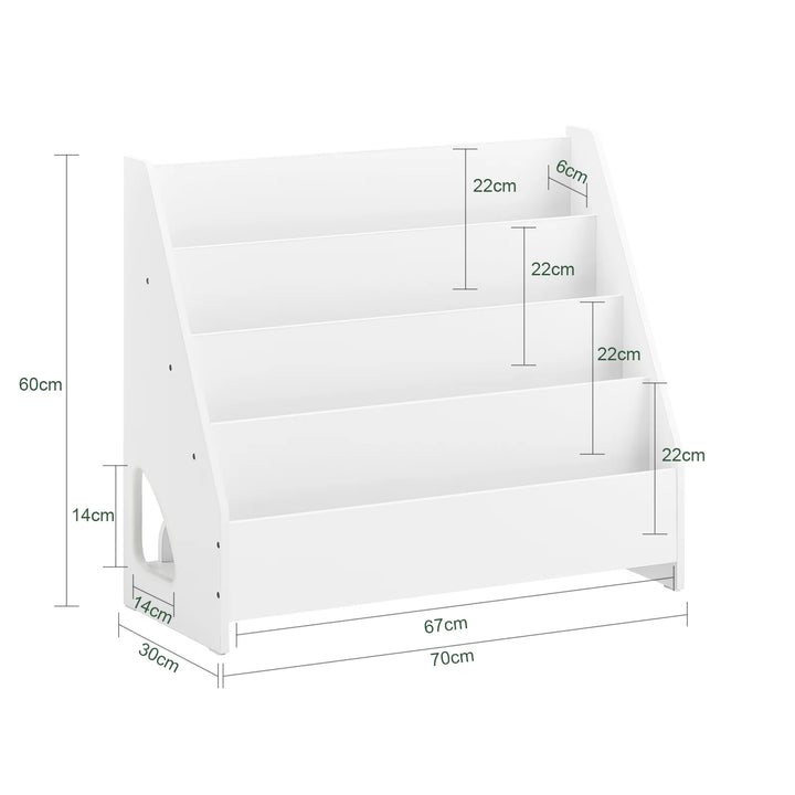 Omdan børneværelset med den trapezformede bogreol i hvid (B70 x D30 x H60 cm)