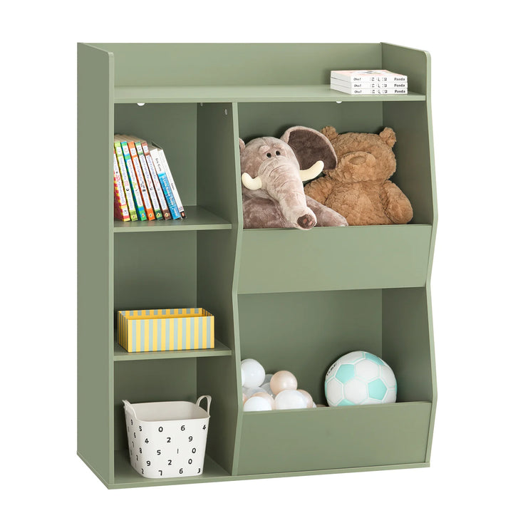 Montessori børnehylde med 5 åbne rum til legetøjsopbevaring – grøn, 80 x 104 x 34 cm