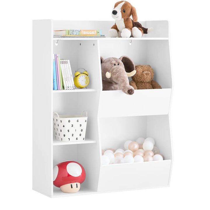 Montessori børnebibliotek med 5 åbne hylder til legetøjsopbevaring – hvid, 80 x 104 x 34 cm