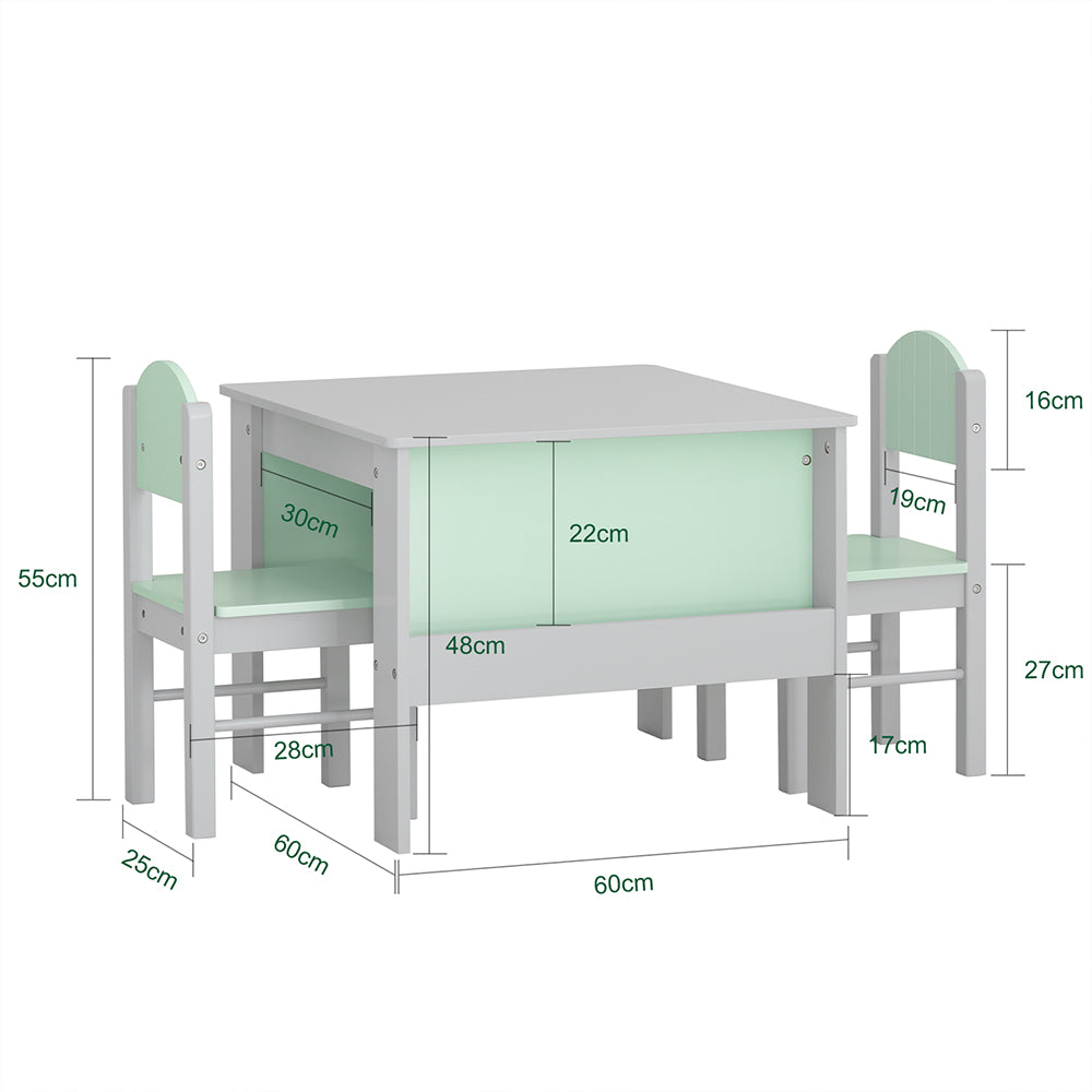 Børnebordsæt - til at skabe hygge og orden, lysegrå og grøn