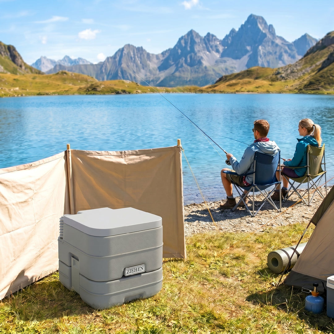 Udendørstoilet, transportabelt toilet, spildevandstank, skylletank, plastik, låg, grå