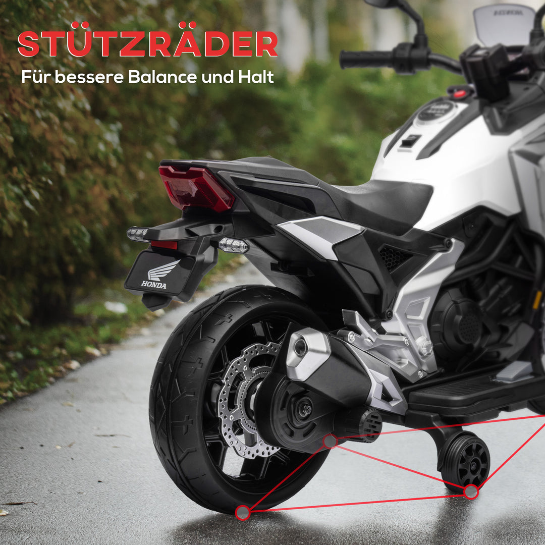 Elektrisk børnemotorcykel, Honda, 3 km/t, musik og lys, 3-6 år, op til 30 kg, hvid