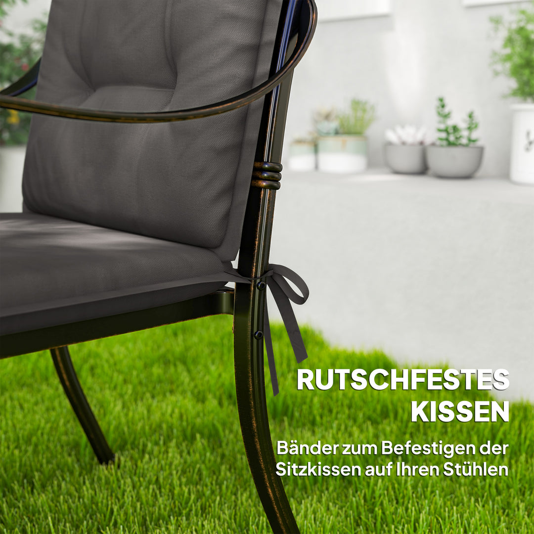 Sæt med 4 siddehynder 108 x 50 x 5 cm stolehynder med bånd, udendørs siddehynde mørkegrå