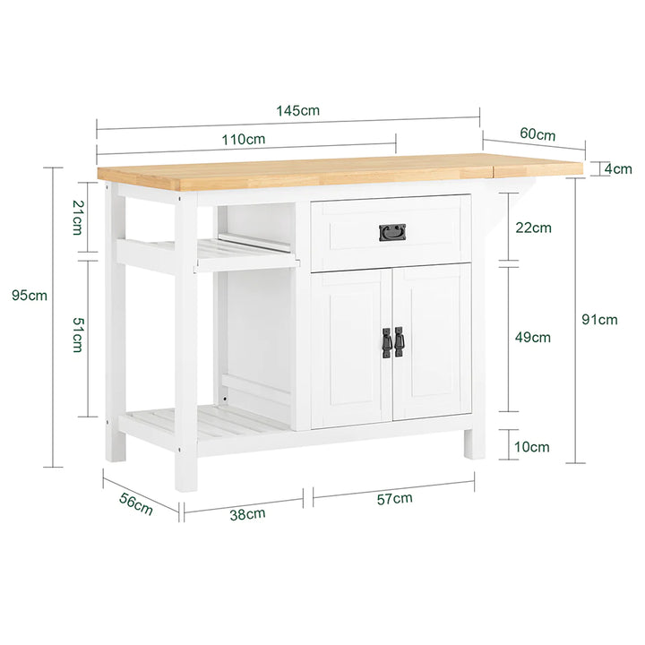 Køkkenø med udtrækkelig bordplade, hvid