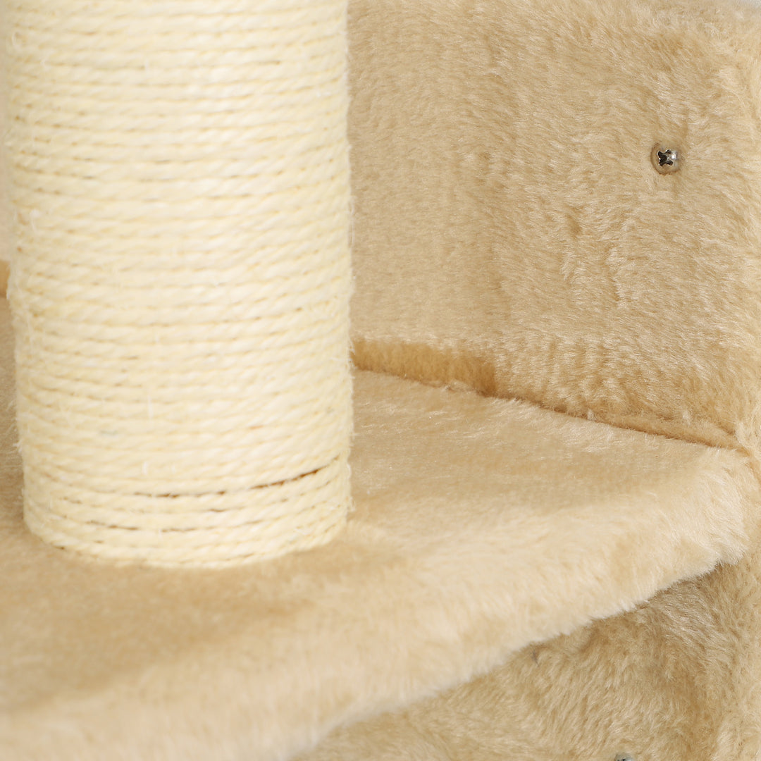 Klatrevægssæt til katte med kradsetræer, hoppeplatforme og legebolde, til klatring og hvile, beige