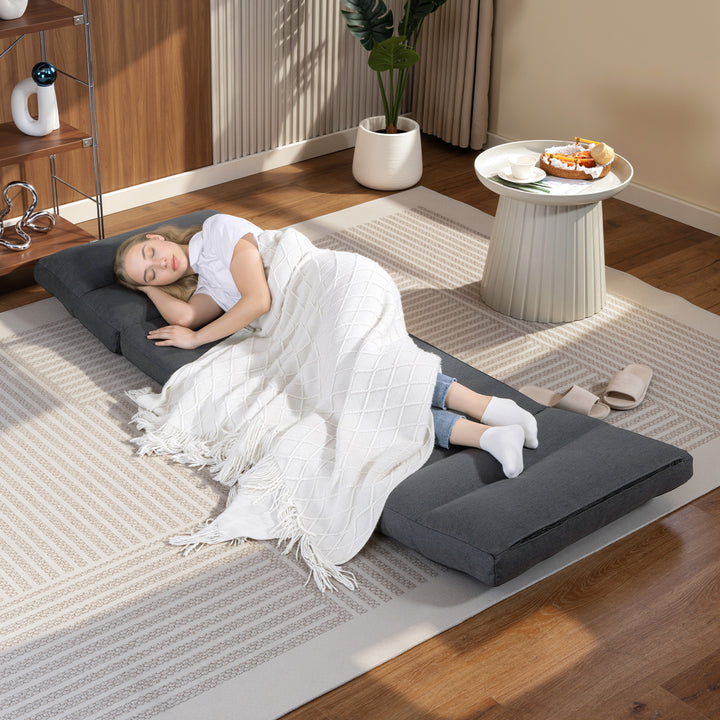 Sækkestol med sengefunktion, ryglæn med justerbar ryglæn, foldbar, op til 120 kg, 70 x 72 x 56 cm, mørkegrå