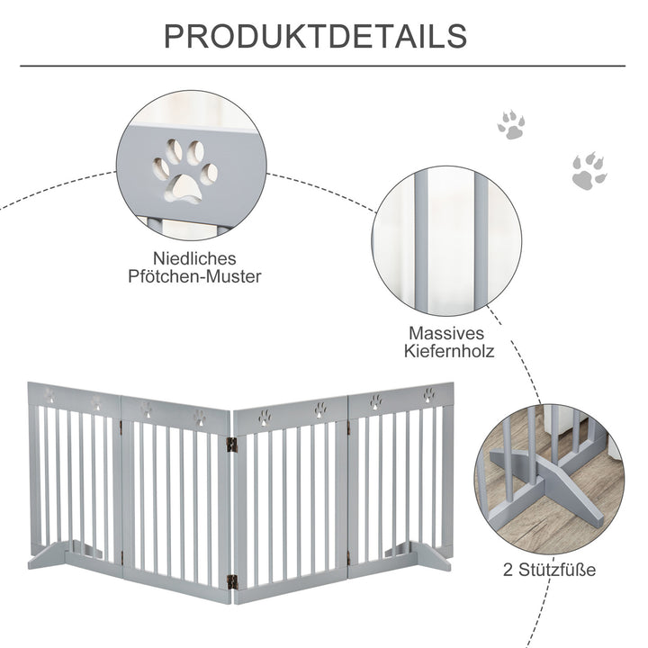 Hundegitter, fyrretræsramme, dobbeltsidet foldbar, poteaftryk, aftagelige fødder, lysegrå