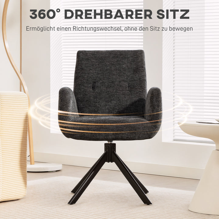 Polstret lænestol, accentstol, moderne design, drejelig, op til 120 kg, sort