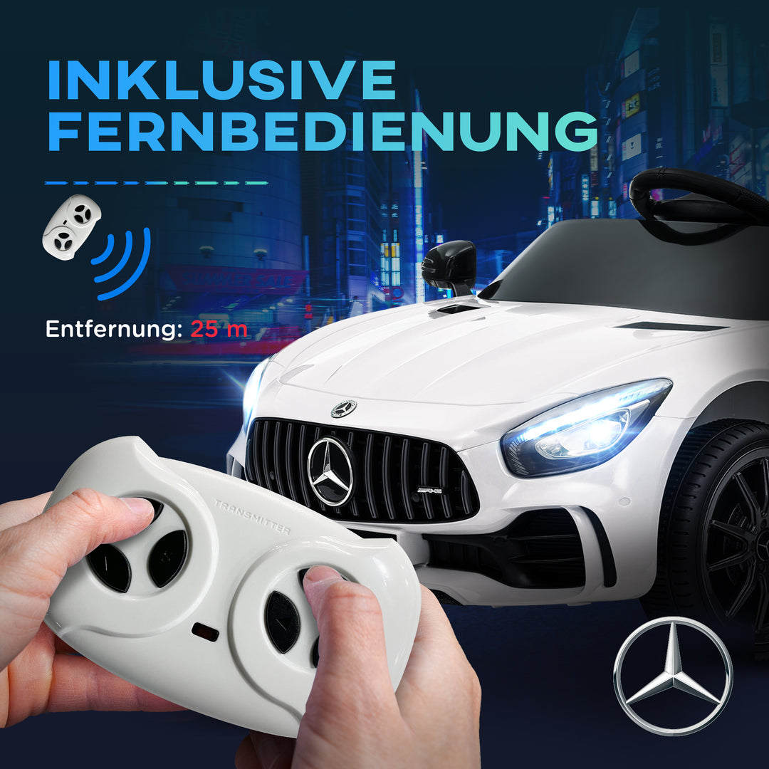 Elektrisk børnebil, Mercedes, 3-5 km/t, fjernbetjening, lys og musik, hvid