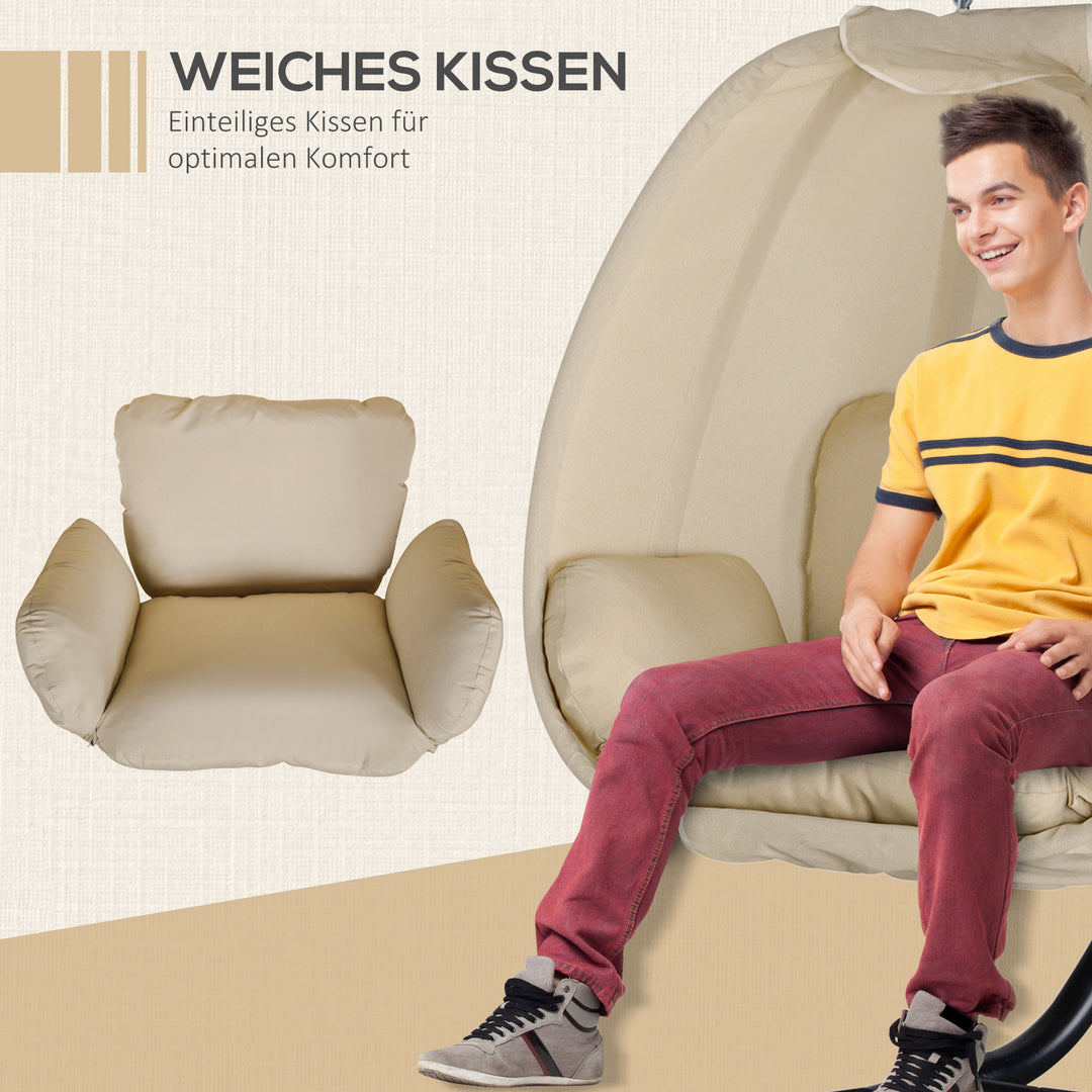 Hængestol, ægformet gyngesæde med blød hynde, egnet til indendørs og udendørs brug, 125l x 95b x 170h cm, khaki