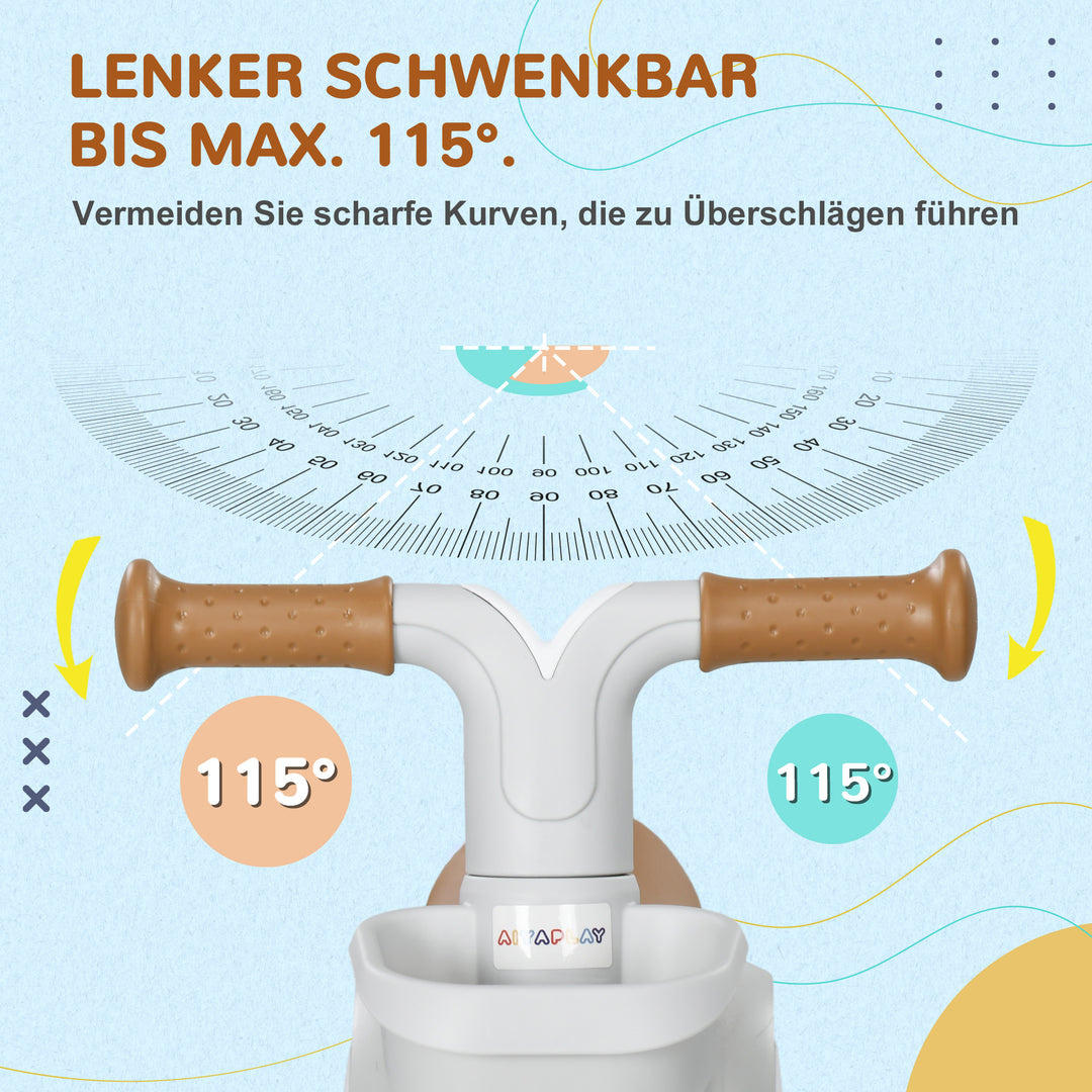 Løbecykel, justerbart sæde, med hjul, til 1-3 år, op til 20 kg, brun/hvid