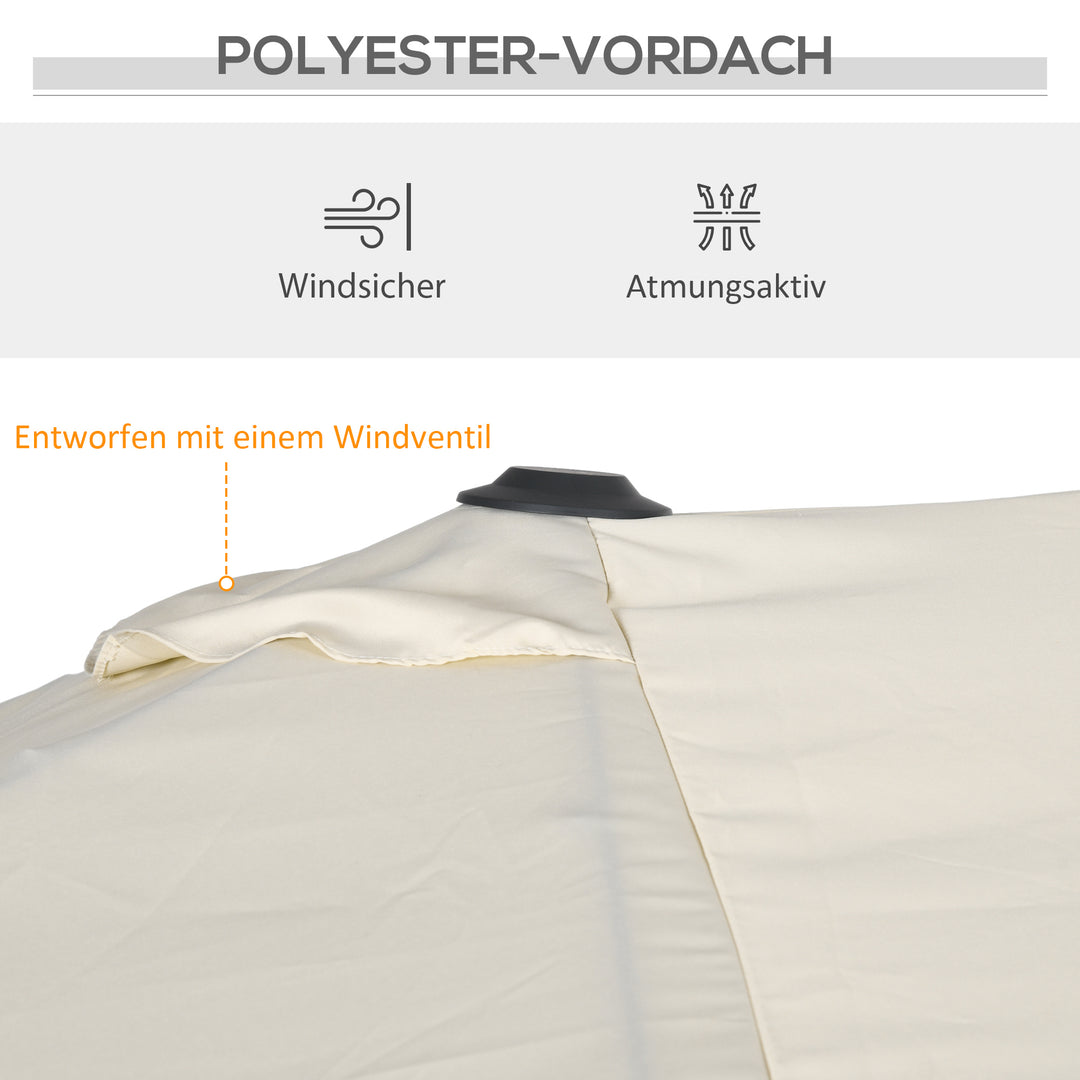 Stor parasol, højdejusterbar, vipbar, 150x295x170-214 cm, cremefarvet