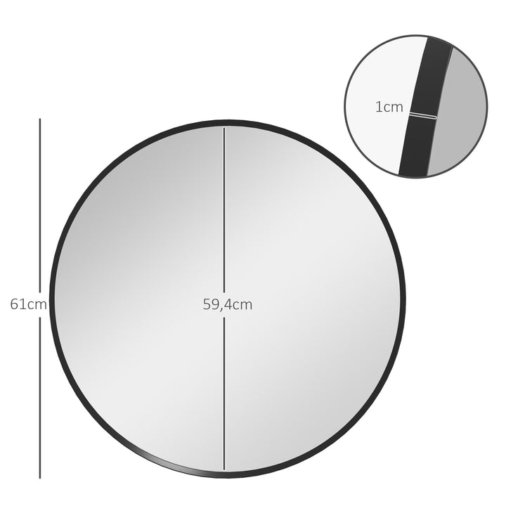 Vægspejl, moderne design, ø61 cm, sort
