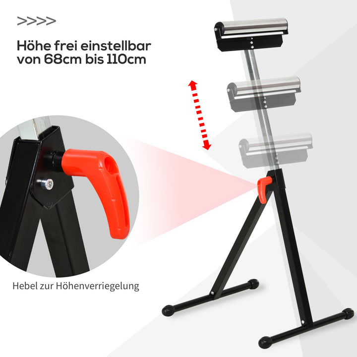 Rullestativ, rullestøtte, højdejusterbart arbejdsstativ, rullestativ, hjælpestativ, støttestativ, op til 90 kg, metal, sort, 44 x 50 x 68-110 cm