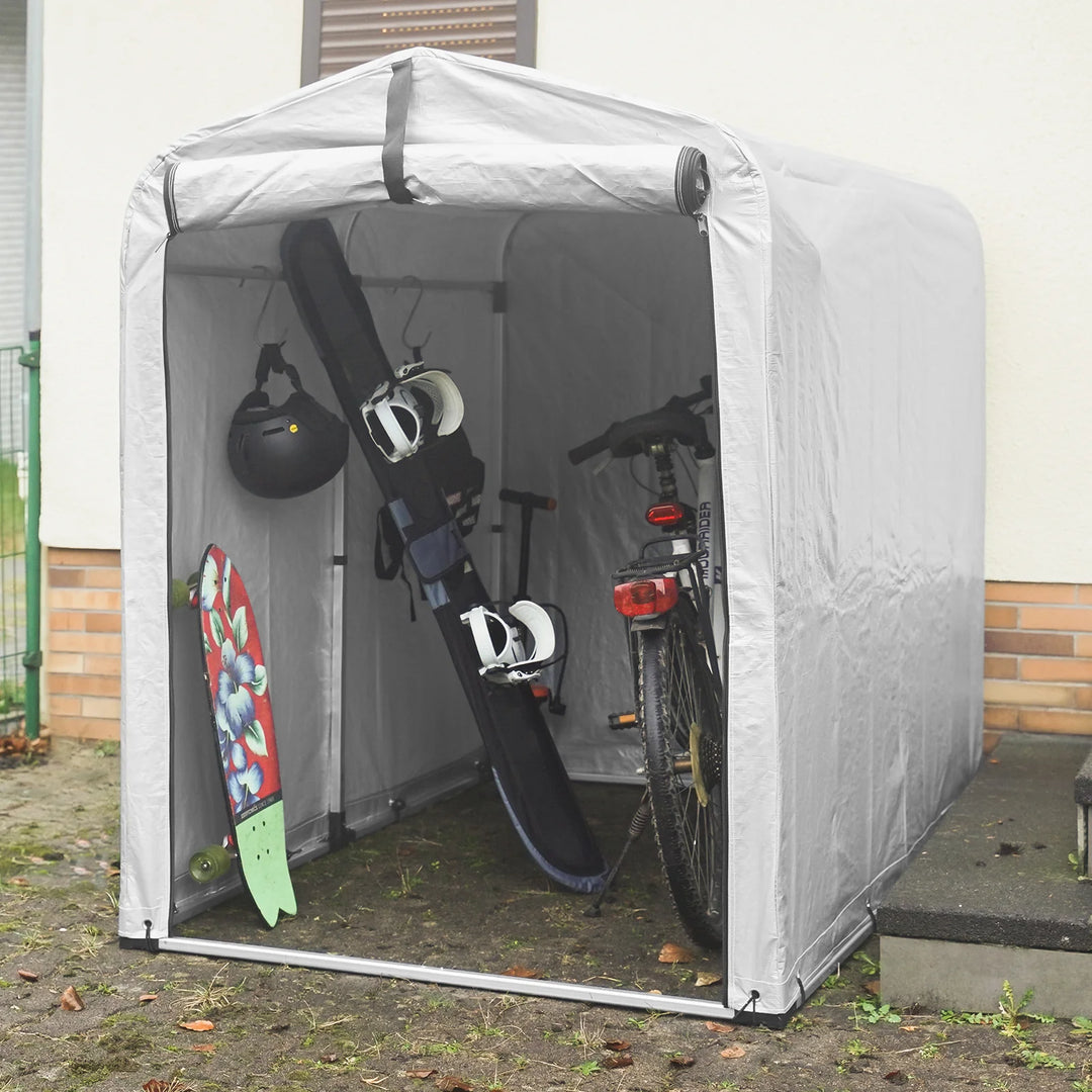 Mobilt redskabsskur – vandafvisende opbevaring til motorcykel, cykler og haveredskaber, sølv, 159 × 165 × 219 cm