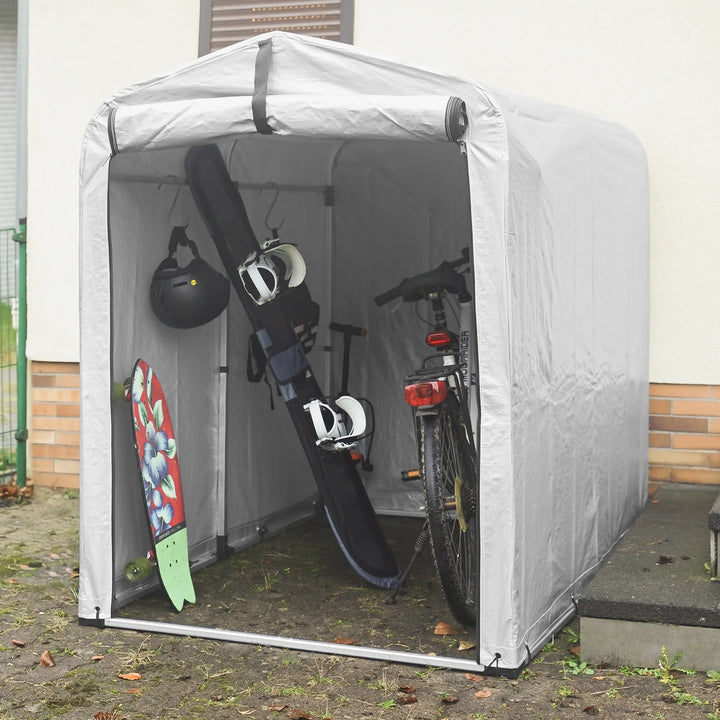 Mobilt redskabsskur – vandafvisende opbevaring til motorcykel, cykler og haveredskaber, sølv, 159 × 165 × 219 cm