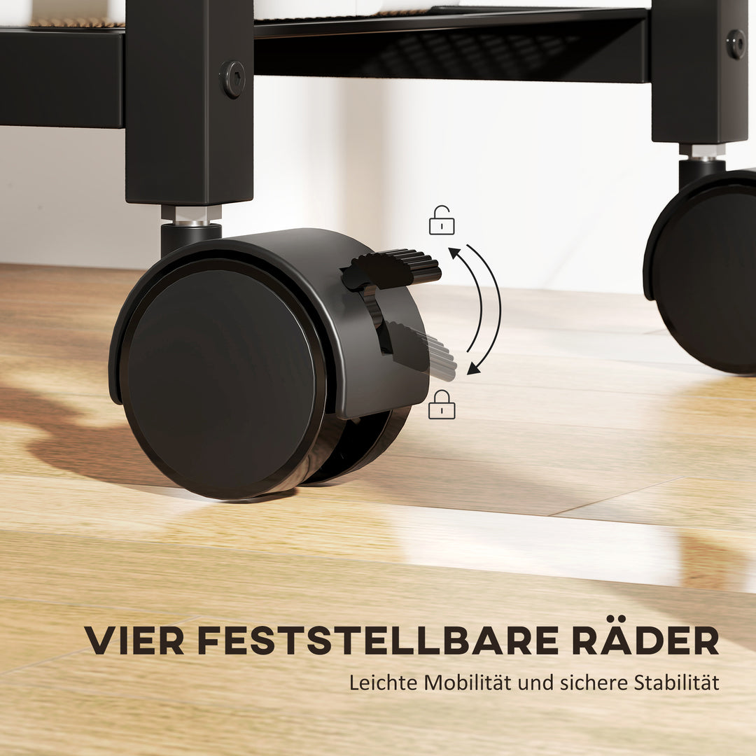 Printerstativ/printerhylde med hjul, stikkontakter, USB- og USB-C-porte, op til 40 kg, rustik brun