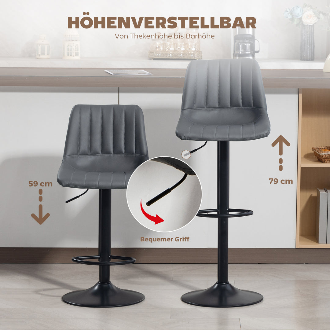 Sæt med 2 barstole i retrodesign, med fodstøtte, højdejusterbar, 43 cm x 49,5 cm x 111 cm