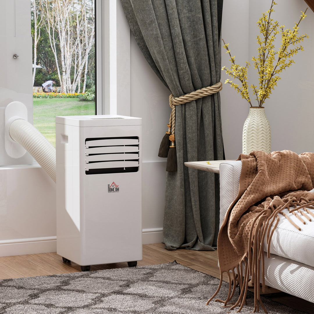 Bærbart klimaanlæg, 7000 BTU 3-i-1 enhed - køling, affugtning og ventilation - affugter, ventilator, med fjernbetjening, 24-timers timer, 2 hastighedsindstillinger, til 10-26 m², hvid