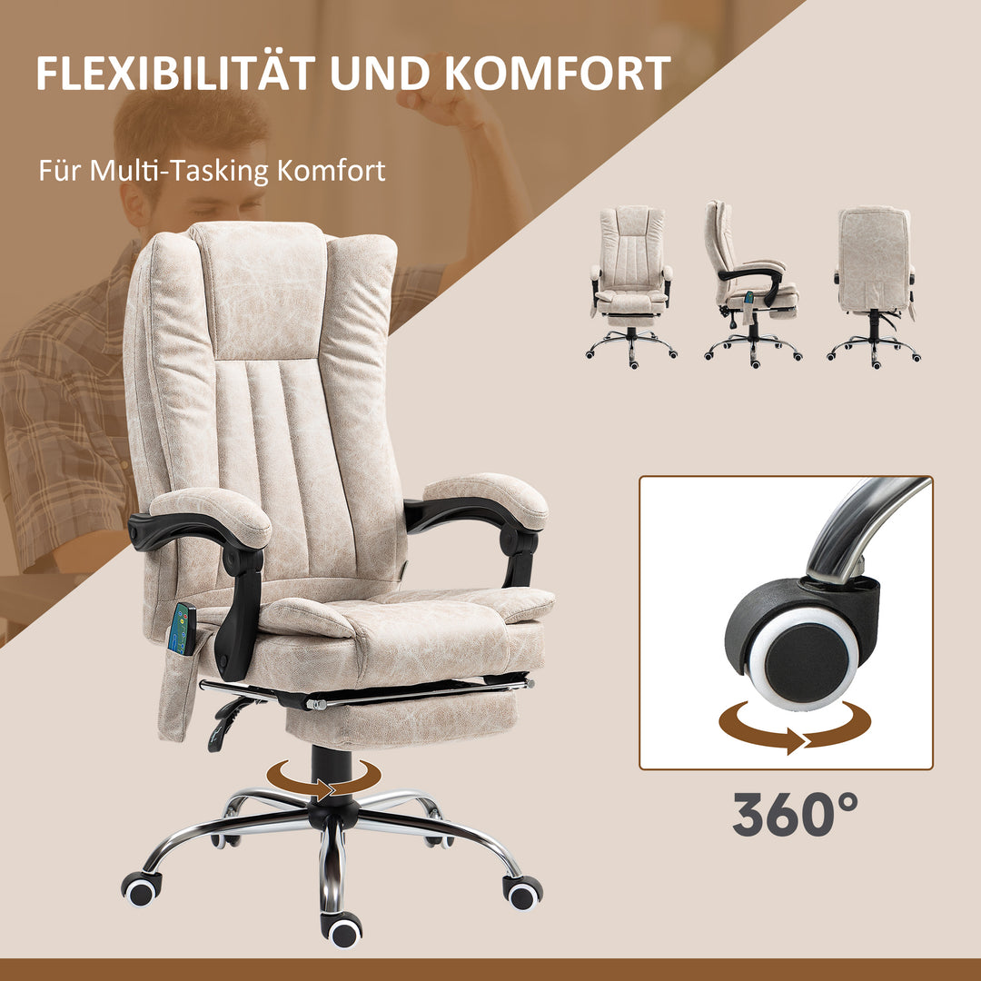 Kontorstol med massagefunktion, ergonomisk skrivebordsstol med lænefunktion, varmefunktion, sidelomme, cremehvid