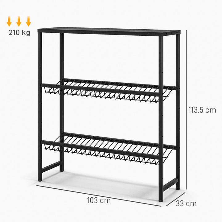 Opbevaringsreol, højdejusterbar, robust metal, pladsbesparende design, 210 kg lasteevne, sort