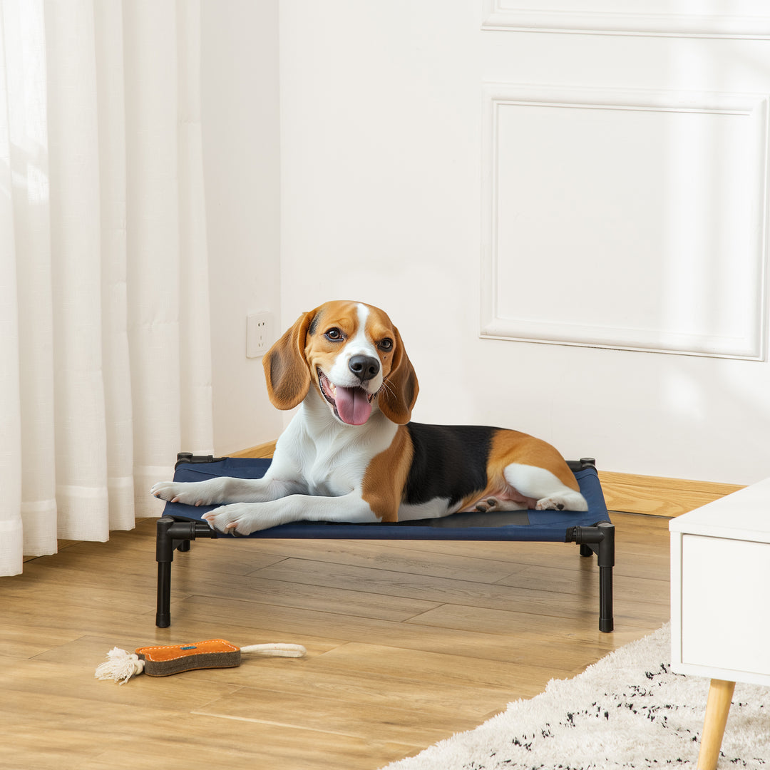 Hundeseng udendørs katteseng kæledyrsseng soveplads stål 600d oxfordstof blå 76 x 61 x 18 cm