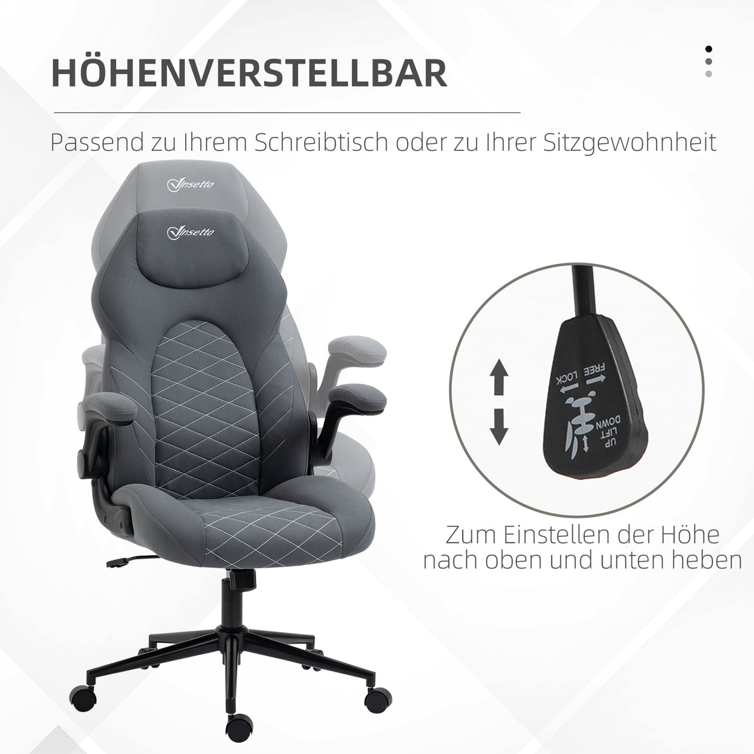 Kontorstol med ryglæn, højdejusterbart, foldbare armlæn, vippefunktion, mørkegrå