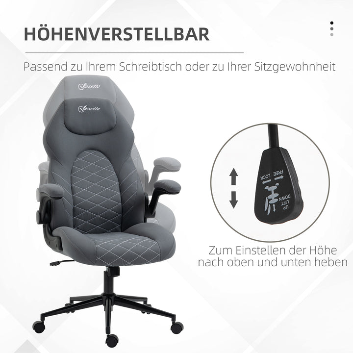 Kontorstol med ryglæn, højdejusterbart, foldbare armlæn, vippefunktion, mørkegrå