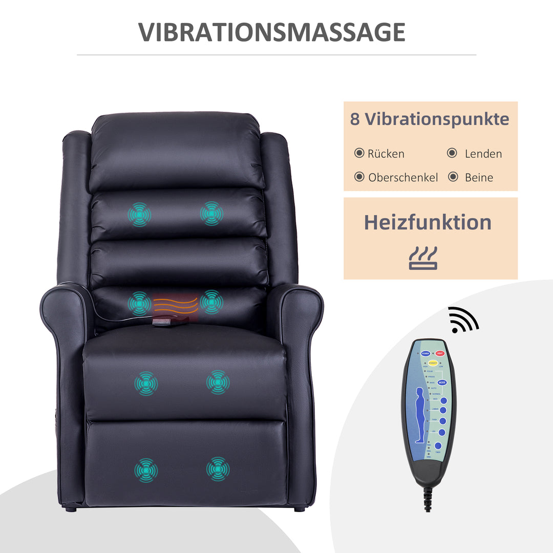 Massagestol med stand-up-hjælp, lænestol med stand-up-hjælp, inklusive fjernbetjening, sort