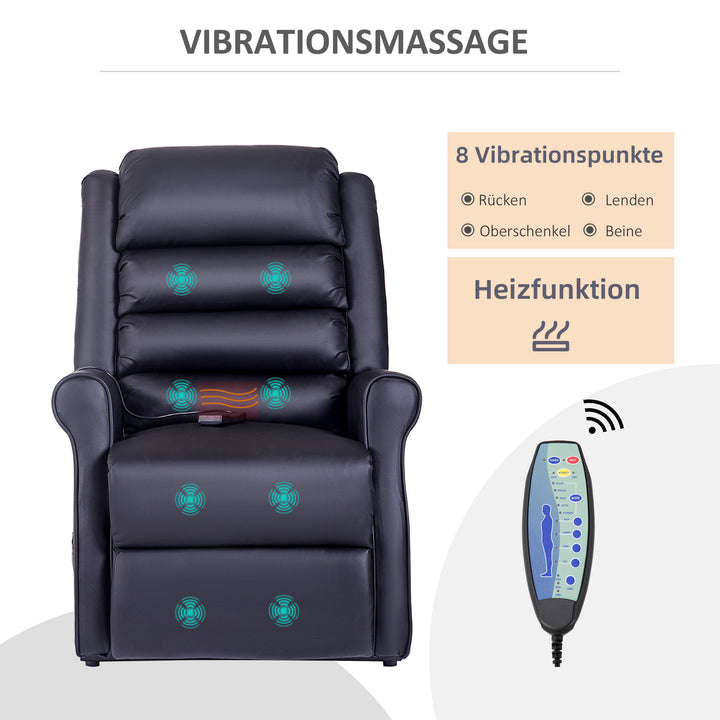 Massagestol med stand-up-hjælp, lænestol med stand-up-hjælp, inklusive fjernbetjening, sort