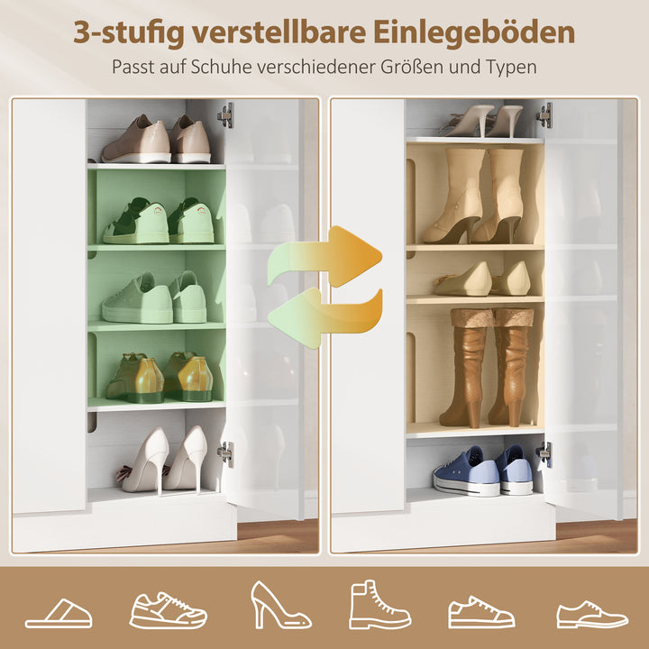 Skoskab med 10 hylder til 25-30 par sko, ventilationshuller, soft-close døre, træ, hvid