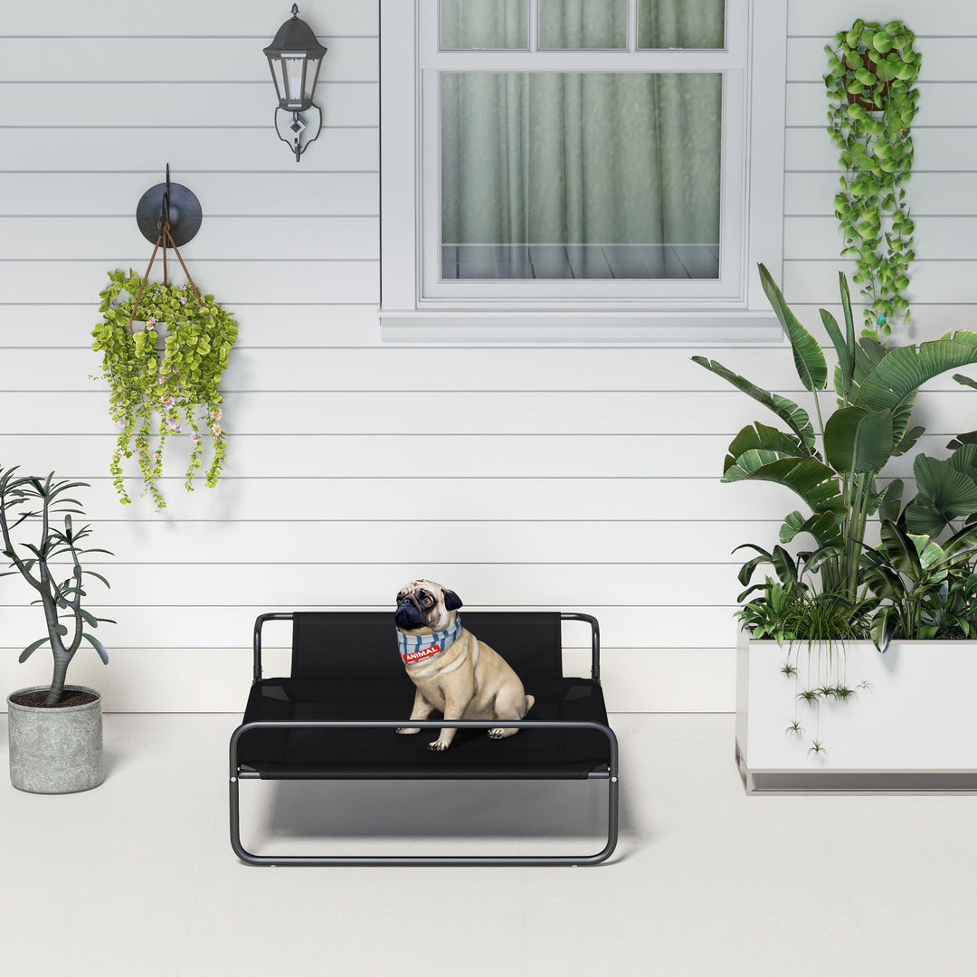 Høj hundeseng med netbetræk og stålramme, 29 x 91 x 69 cm, sort