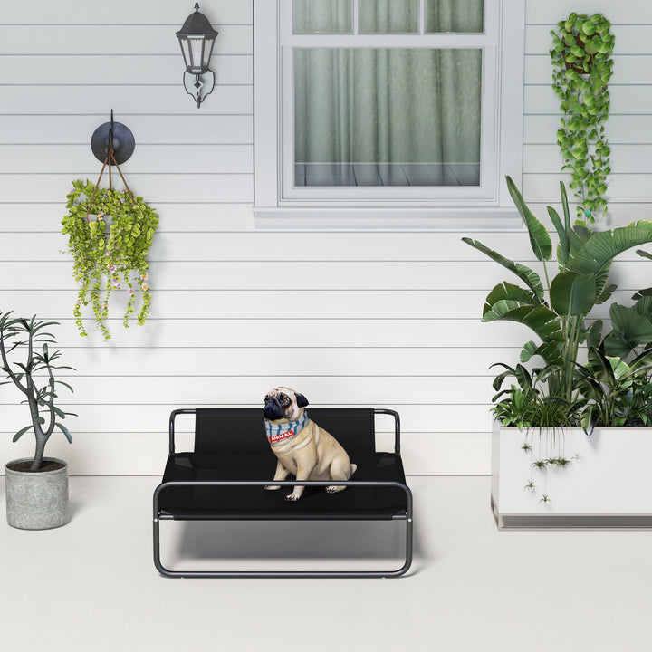 Høj hundeseng med netbetræk og stålramme, 29 x 91 x 69 cm, sort