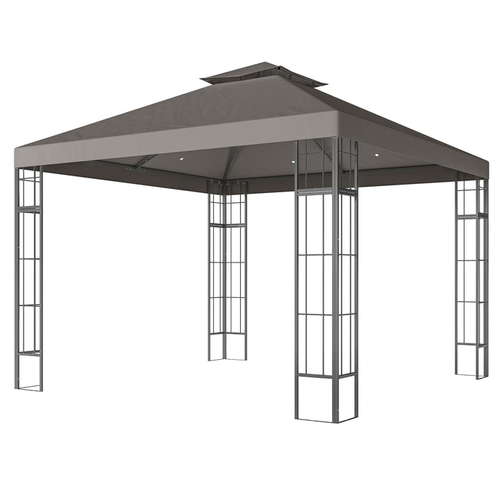 3 X 3 m havepavillon, 2-lags tagdesign, uv30+ beskyttelse, uv-resistent, solskærm, metalramme, mørkegrå