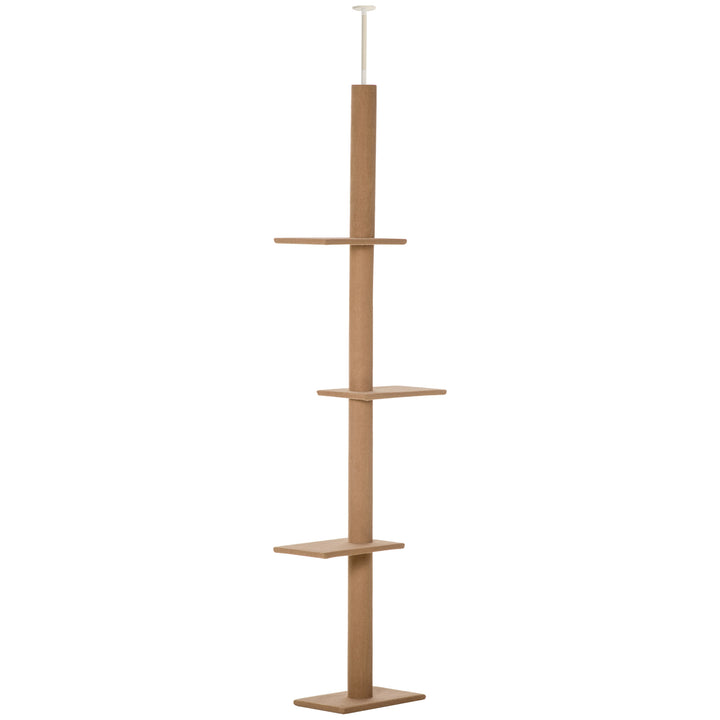 Kradsetræ lofthøjde, 228-260 cm højdejusterbart kradsetræ klatretræ til katte med 3 niveauer, kradsetræ til katte, legetræ fra gulv til loft lysebrun