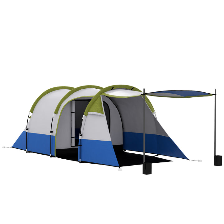 Campingtelt, til 3 personer, lanternekrog, tre indgange, vandtæt, grøn