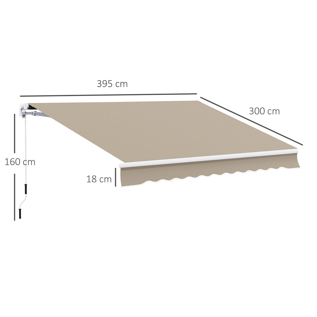 Foldbar markise, justerbar klemmemarkise, terrassemarkise, 3,95 x 3m, solafskærmning med håndsving, balkonmarkise, beige
